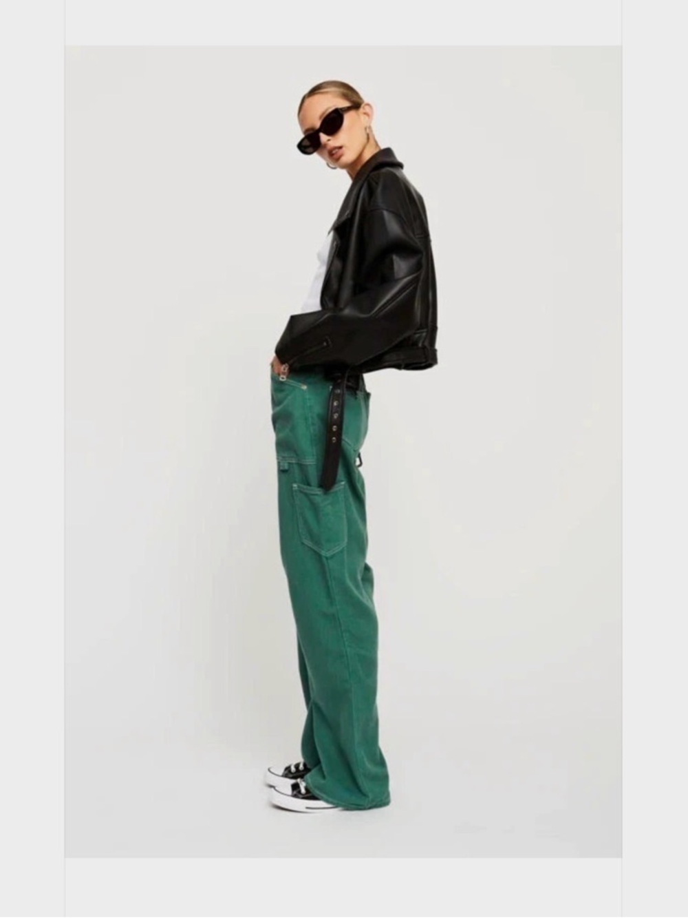 Lioness Miami Vice Sage-Green Cargo Jeans High-Rise Wide Leg Baggy Fit Pants - Picture 4 of 16